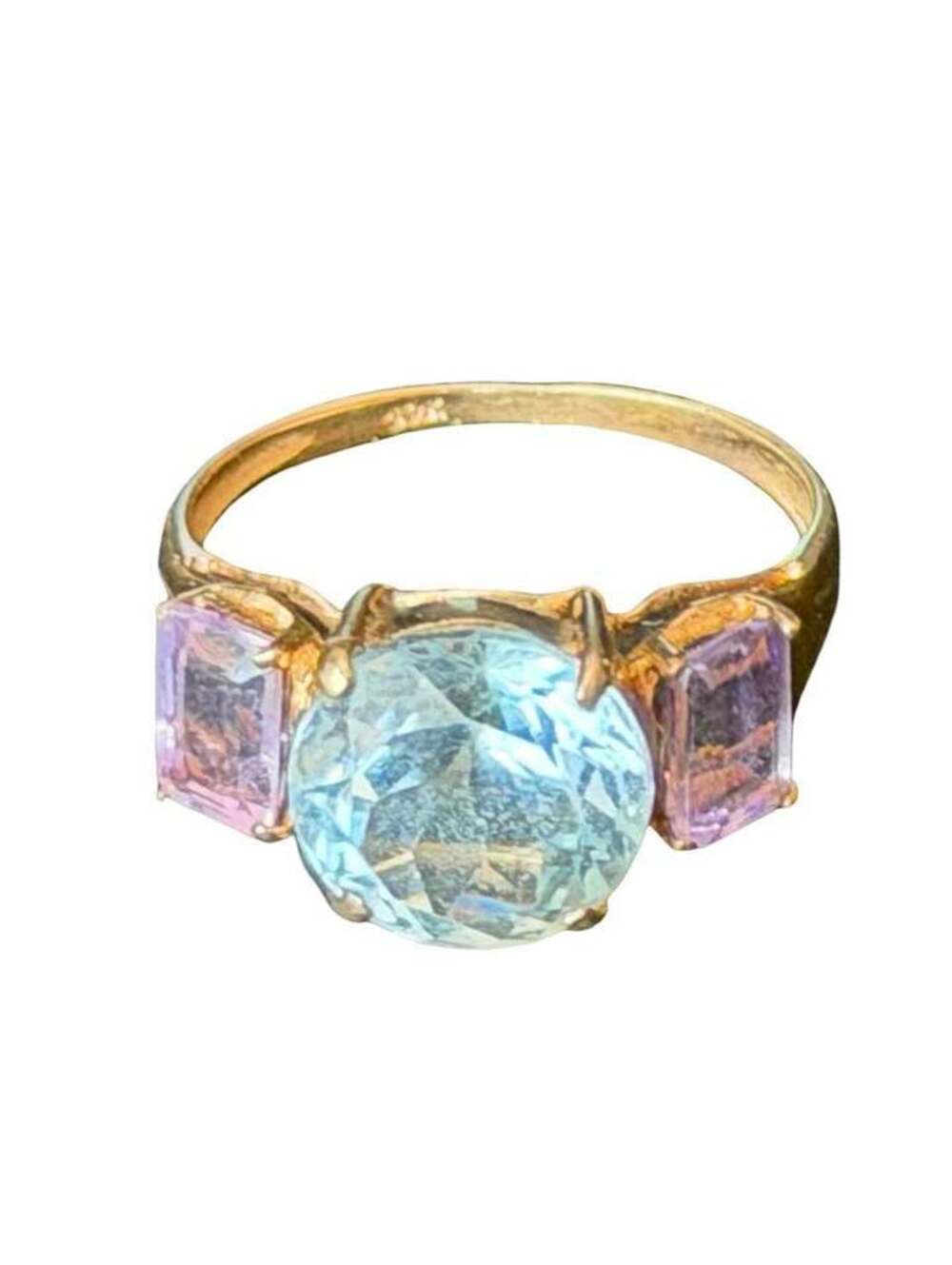 10K Gold Aquamarine + Amethyst Ring (Size 7) Vintage 2003.